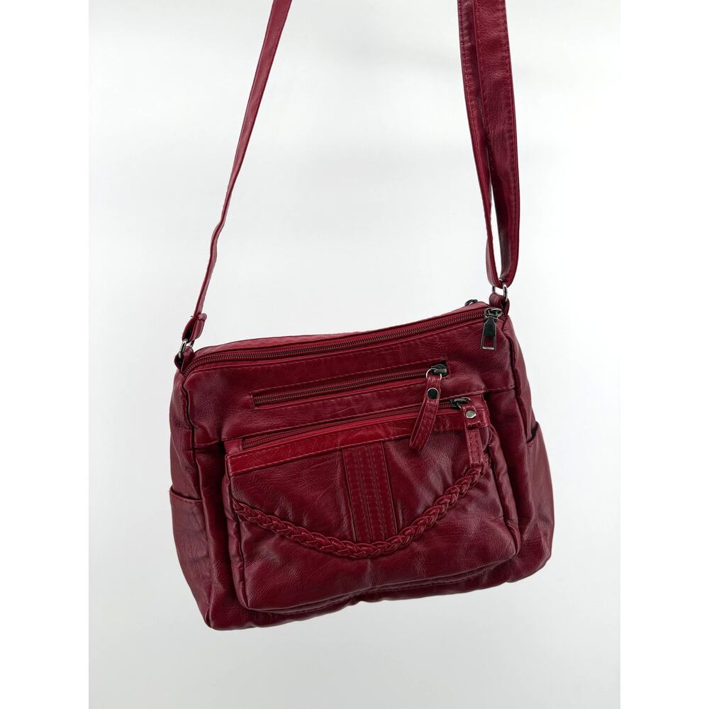 Western Equestrian Rich Red Shoulder Bag Braided Pocket Boho Purse